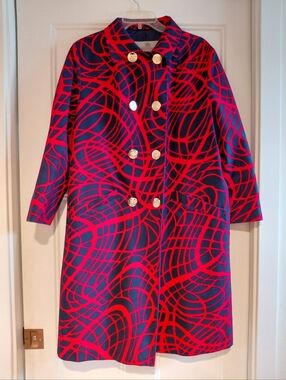 Vintage Aquascutum Weatherproof Trench Coat London England Blue Red Gold Buttons